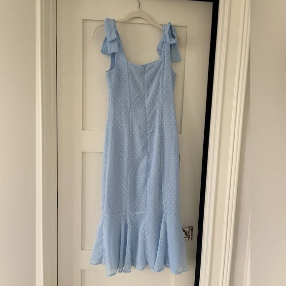 Lulus Bemini Periwinkle Blue Swiss Dot Tie-Strap Midi Dress Size XS - Picture 3 of 4